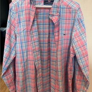 Vineyard Vines Men's Pink and Blue Checkered Shirt